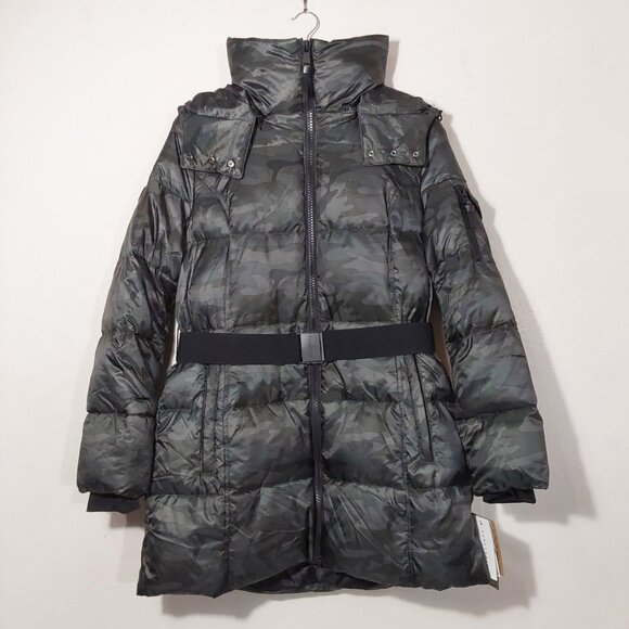NWT Sanctuary Down Camoflage Belted Camp Puffer Jacket Coat w Hood - Large - Picture 2 of 16